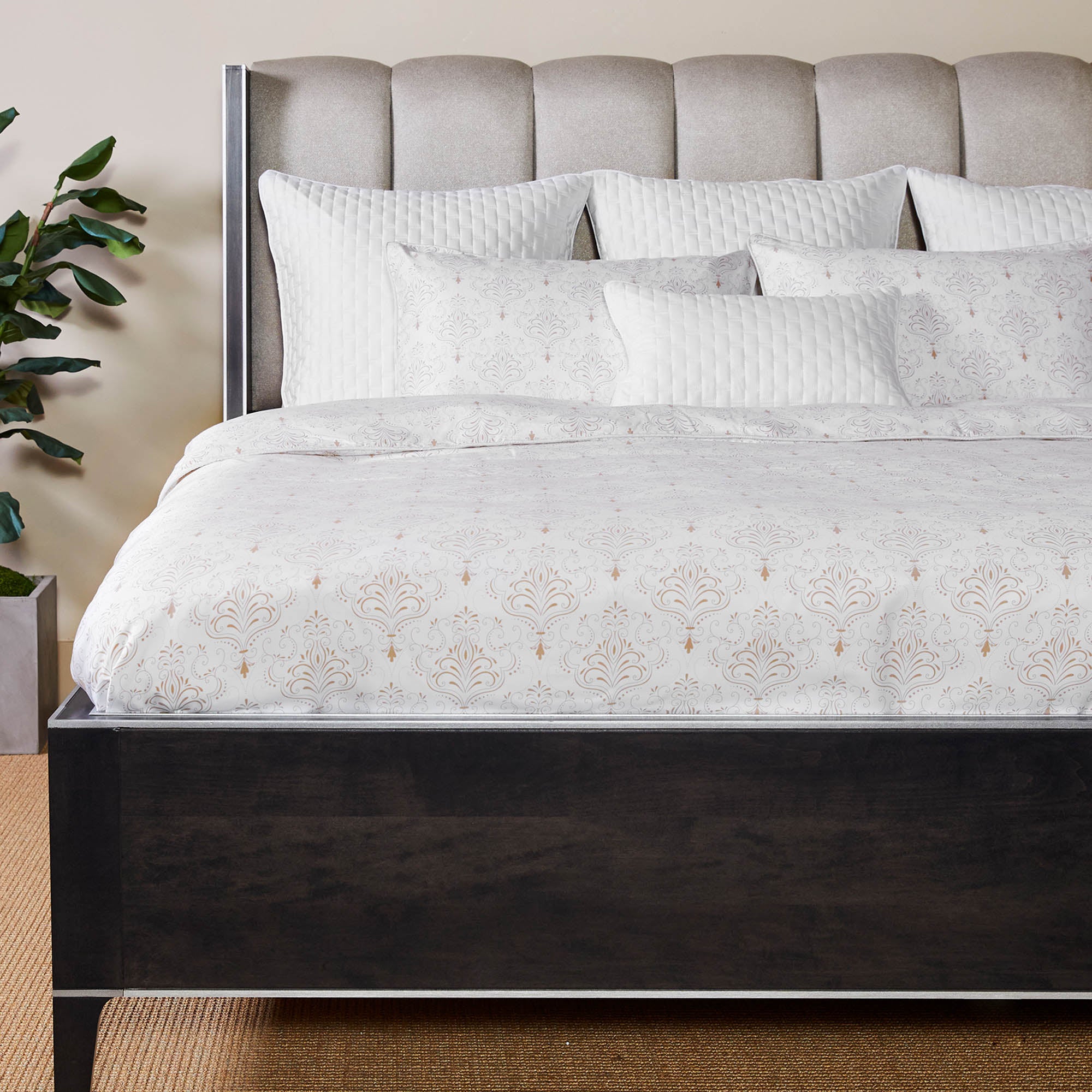 damask bamboo duvet cover on pretty bed